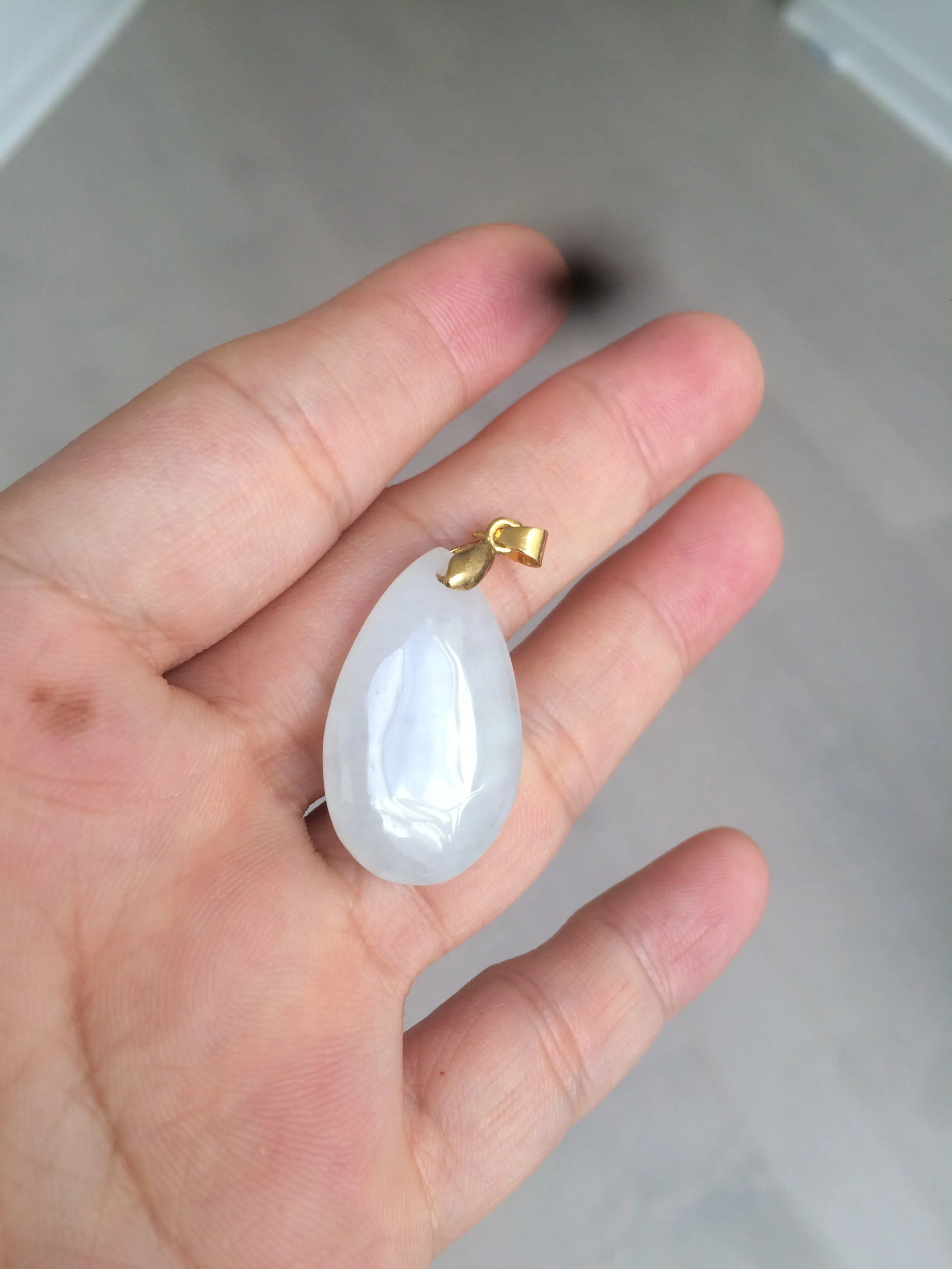 100% natural icy watery clear white type A jadeite jade water drop pendant necklace group E53