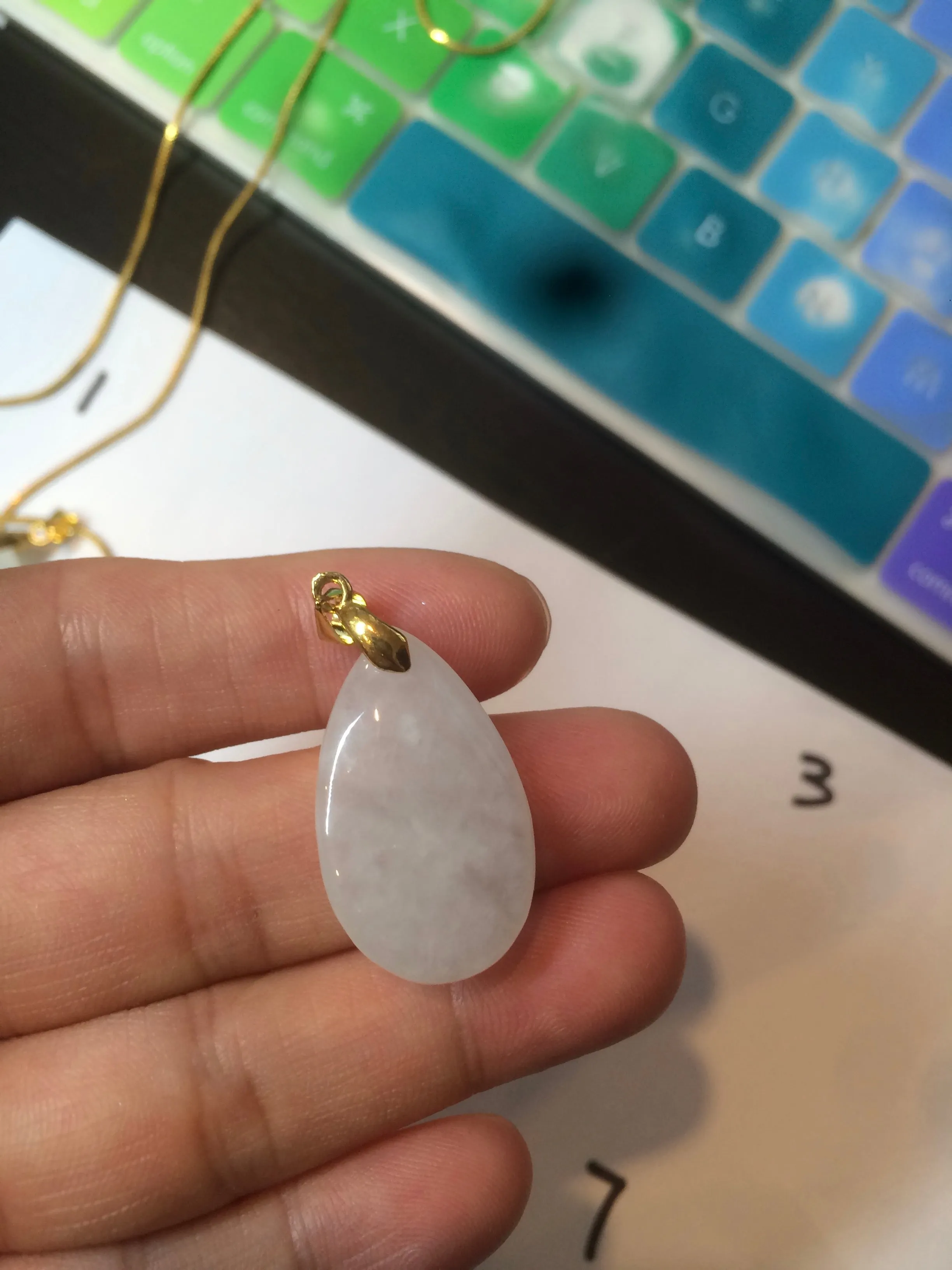 100% natural icy watery clear white type A jadeite jade water drop pendant necklace group E53