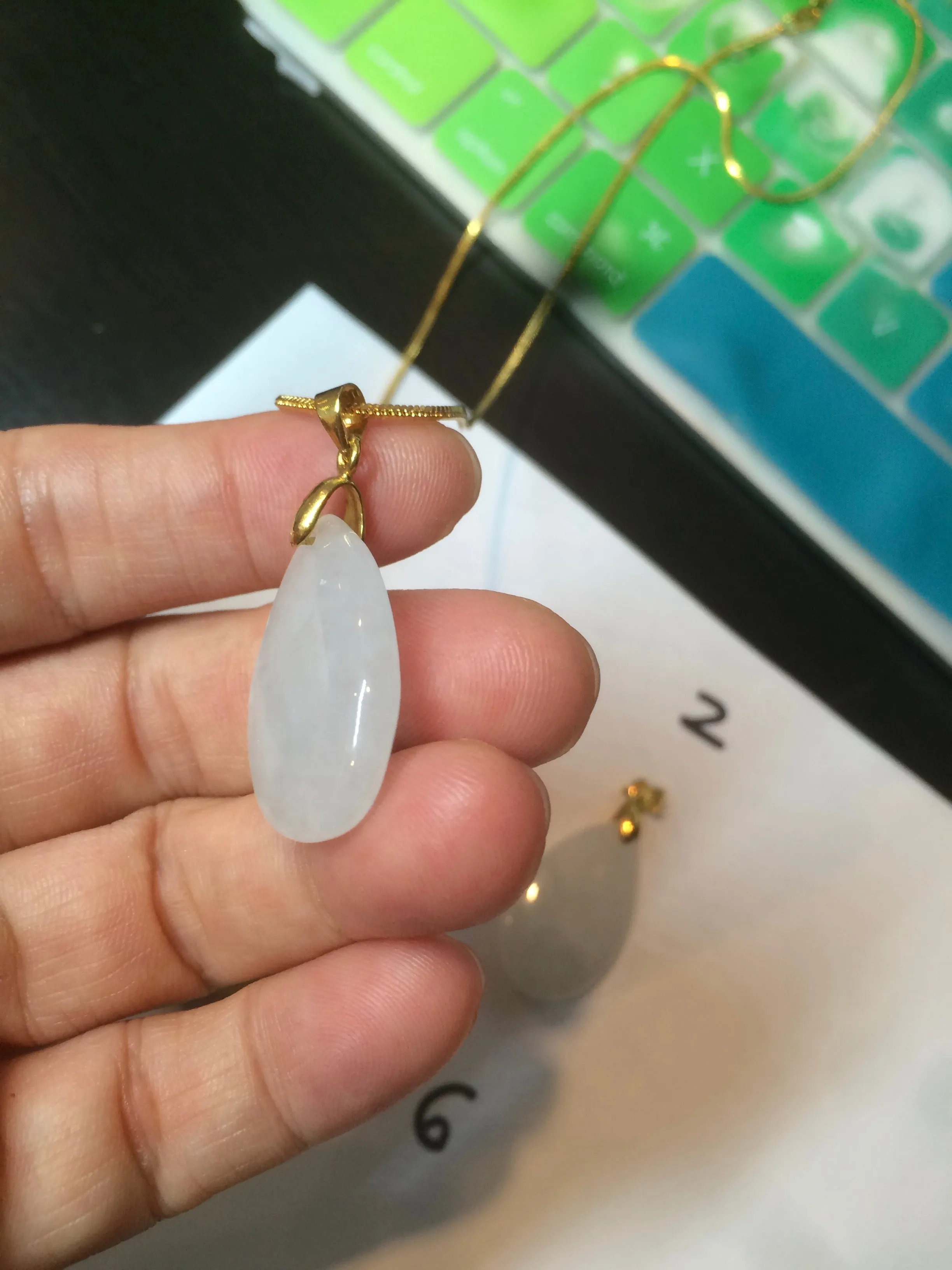 100% natural icy watery clear white type A jadeite jade water drop pendant necklace group E53