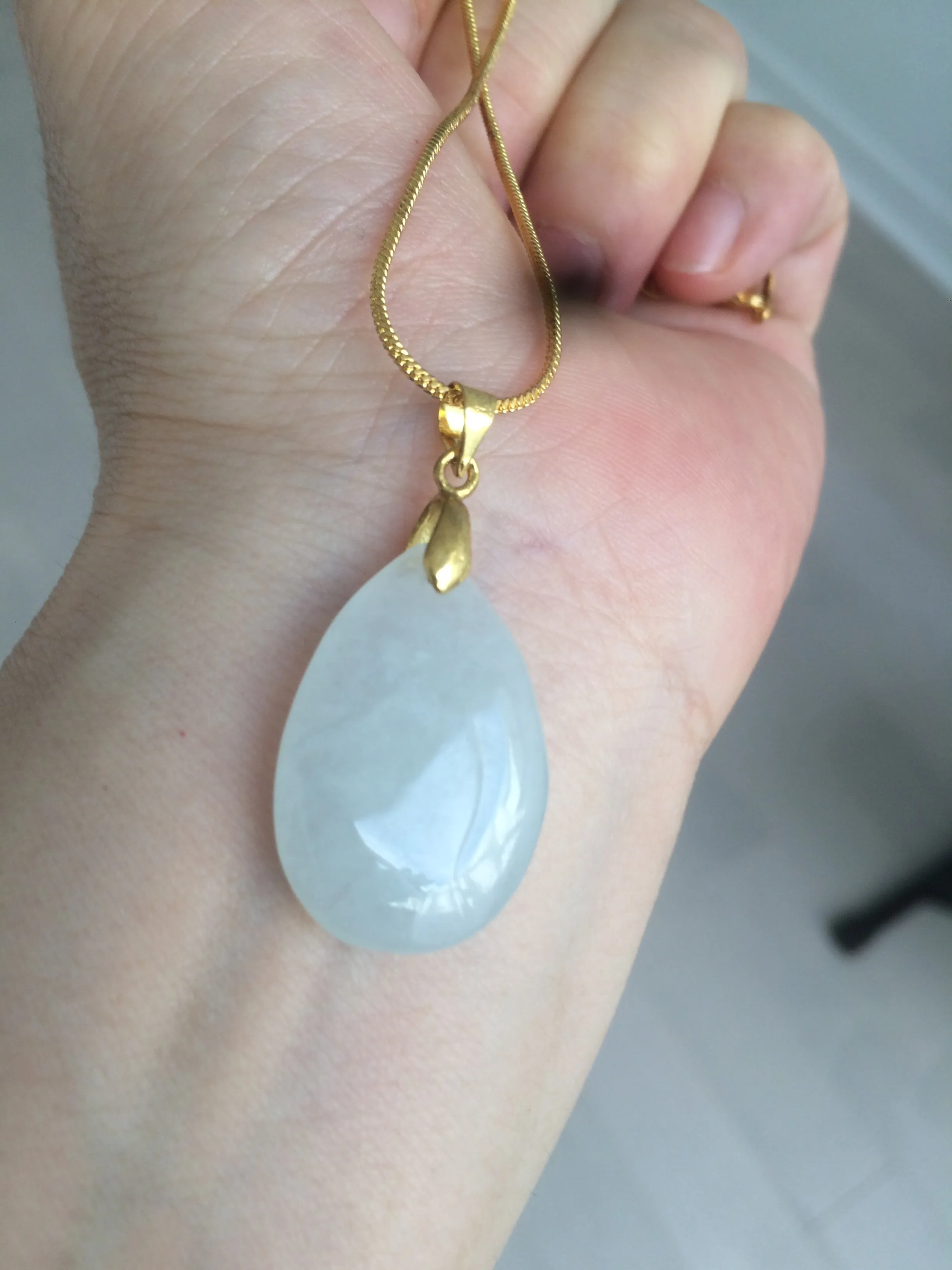 100% natural icy watery clear white type A jadeite jade water drop pendant necklace group E53