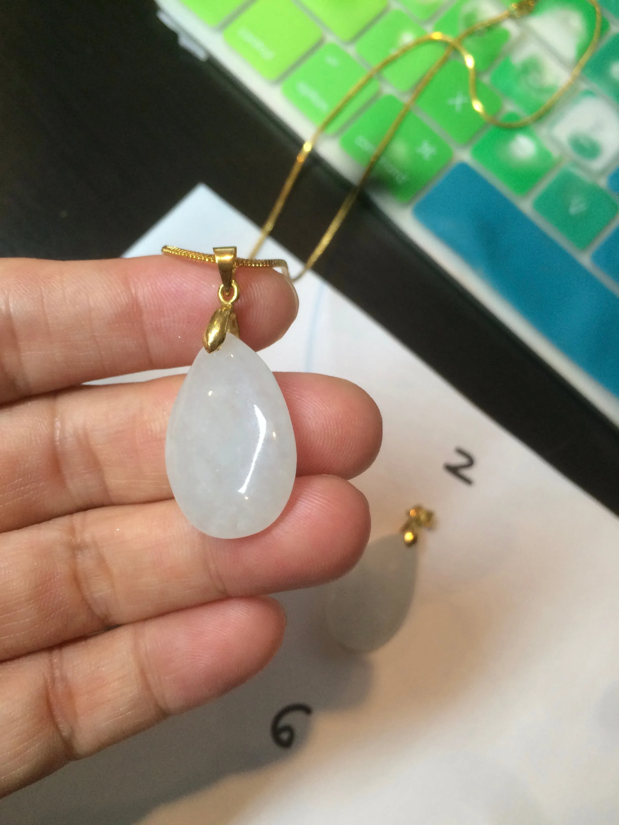 100% natural icy watery clear white type A jadeite jade water drop pendant necklace group E53