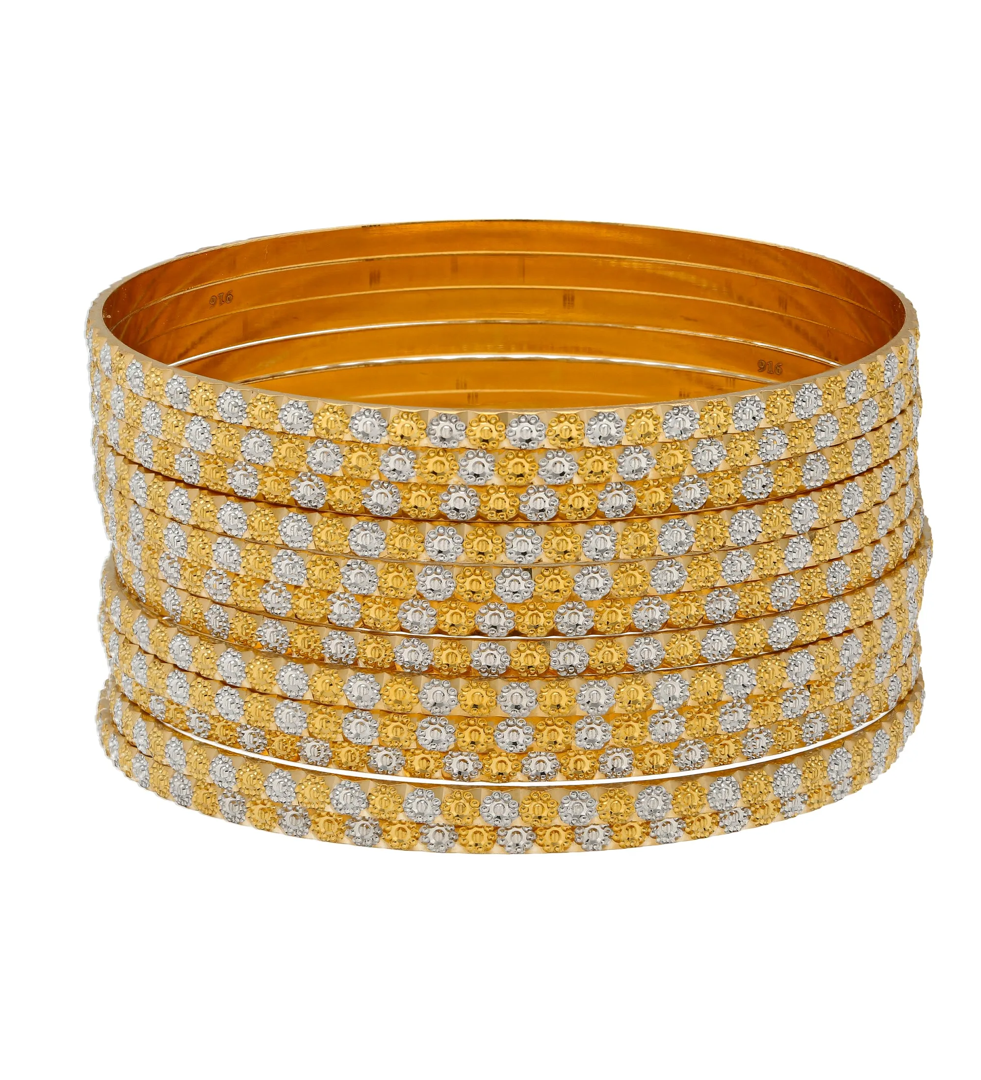 22K Multi-Tone Gold Bangle Set of 12 (134.8gm)