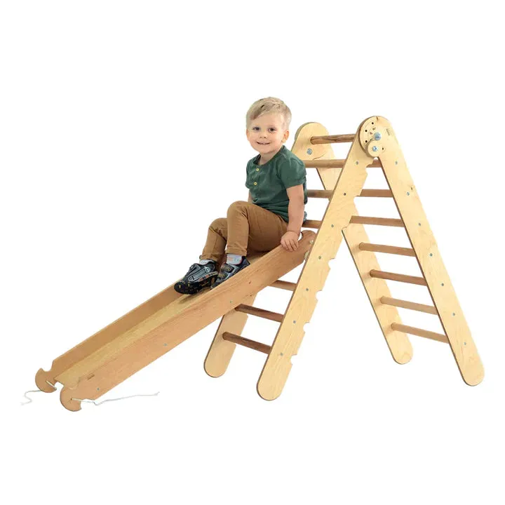 2in1 Montessori Climbing Frame Set: Triangle Ladder   Slide Board/Ramp – Chocolate