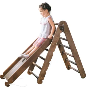 2in1 Montessori Climbing Frame Set: Triangle Ladder   Slide Board/Ramp – Chocolate