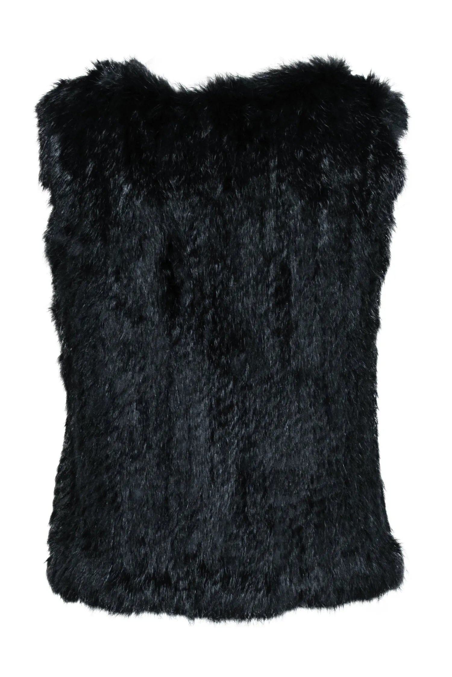 525 America - Black Rabbit Fur Open Vest Sz S/M