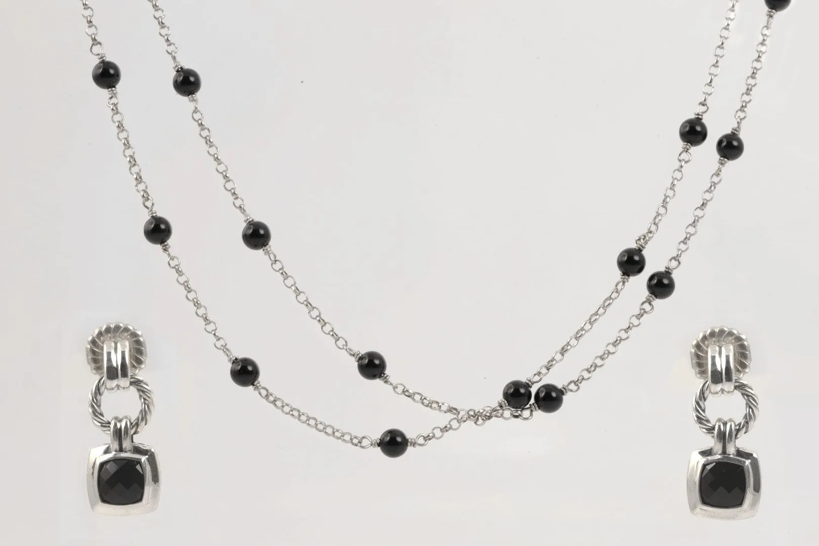 62.5" David Yurman 925 Necklace and Black Onyx Dangle Earrings Set (25.08g.)