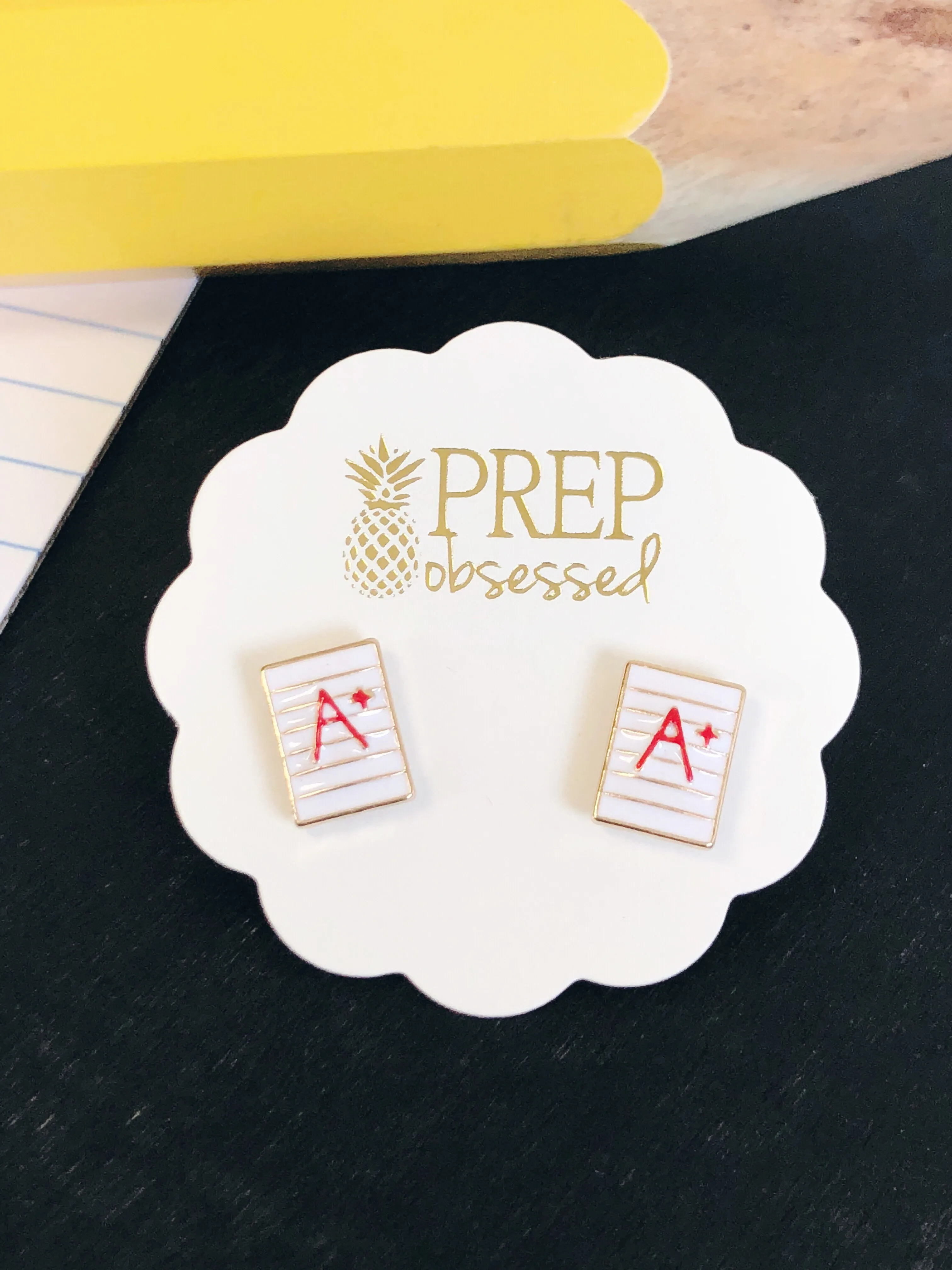 'A ' Teacher Signature Enamel Studs by Prep Obsessed