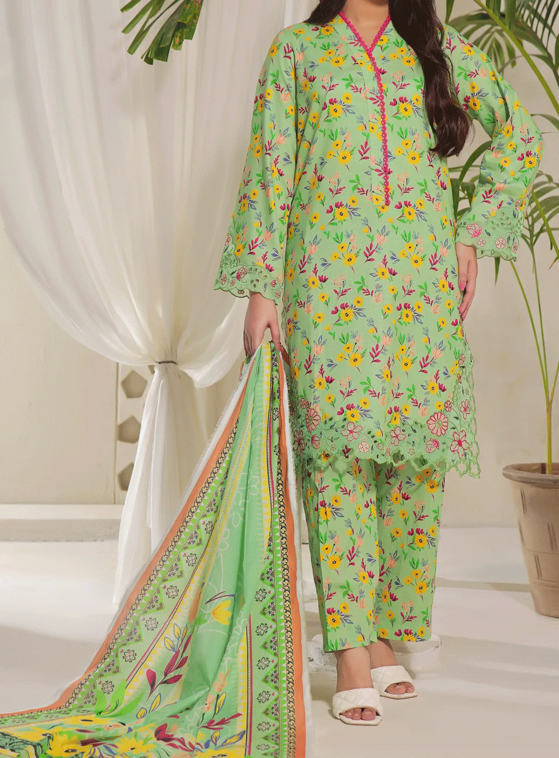 Aiza & Momina By VS Textile Embroidered Cambric Unstitched 3 Piece Suit - VS23AMC 03