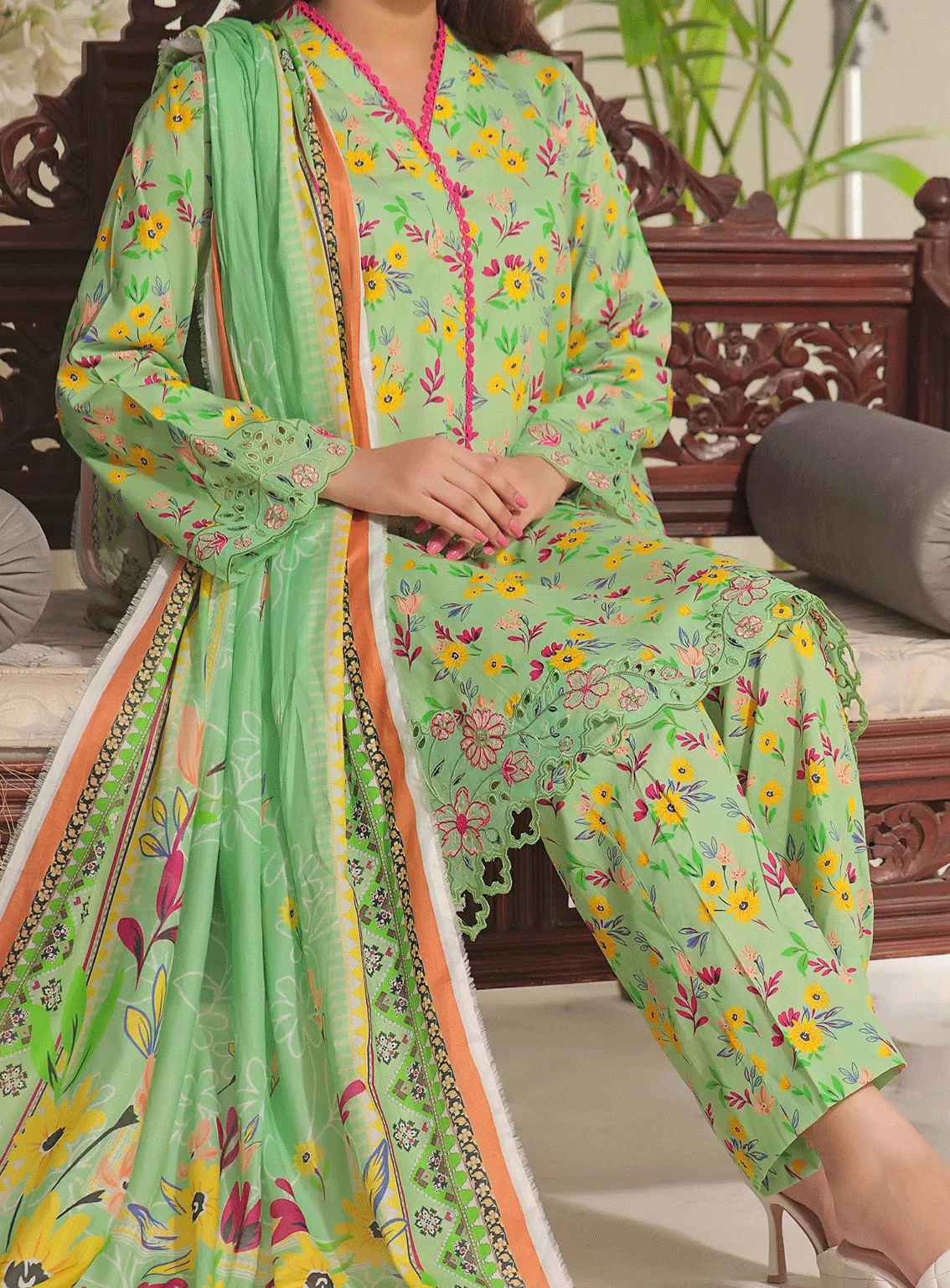 Aiza & Momina By VS Textile Embroidered Cambric Unstitched 3 Piece Suit - VS23AMC 03