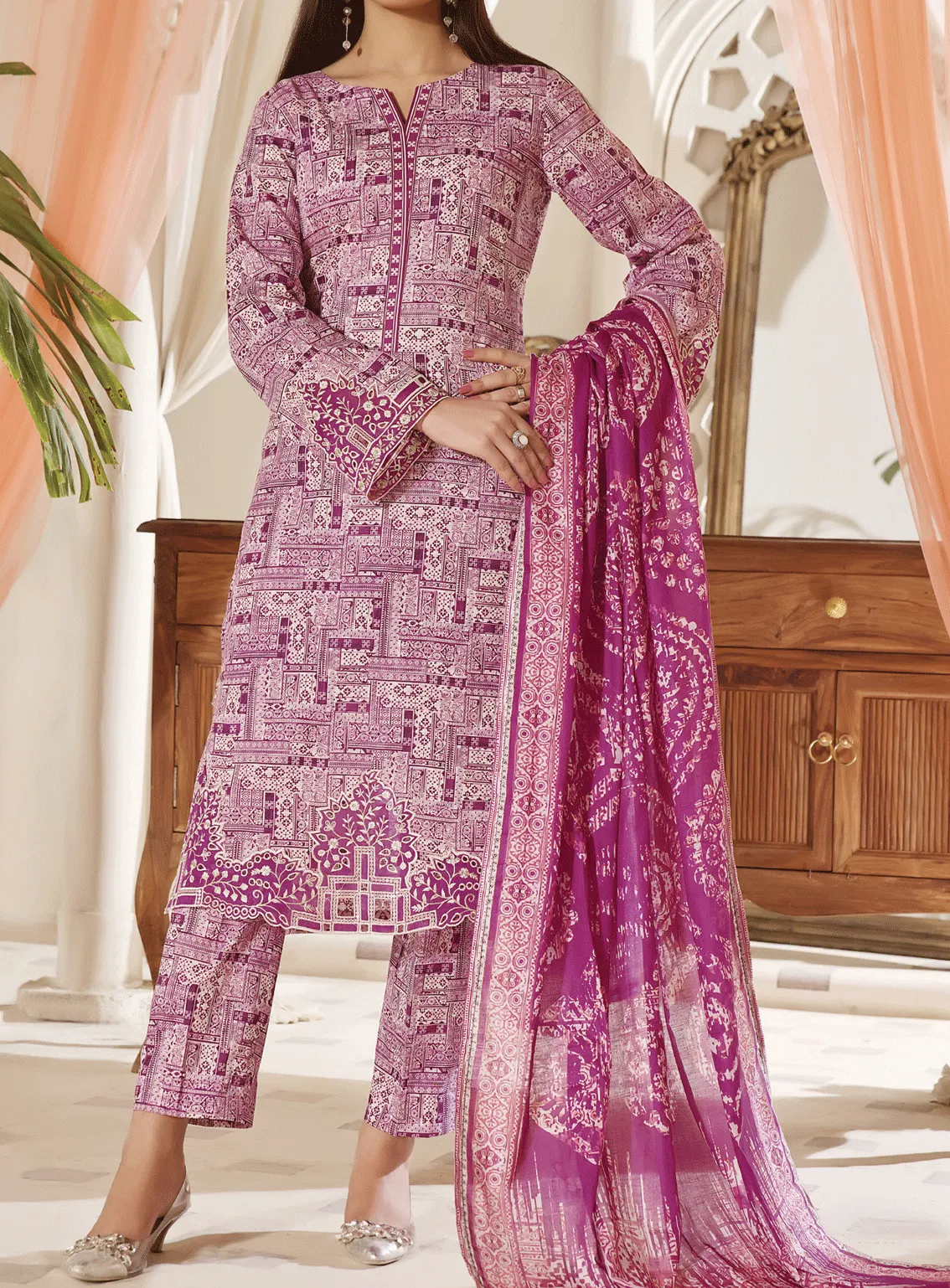 Aiza & Momina By VS Textile Embroidered Cotton Unstitched 3 Piece Suit - VS23AMM 05