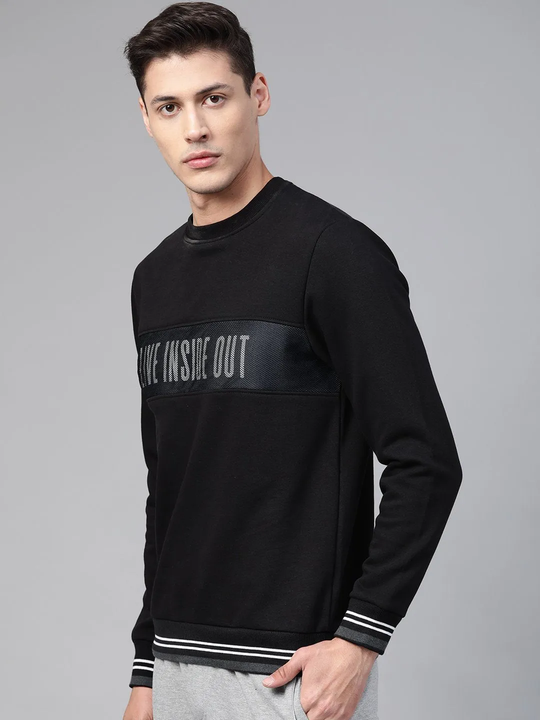 Alcis Men Black White Printed Detail Sports Sweatshirt