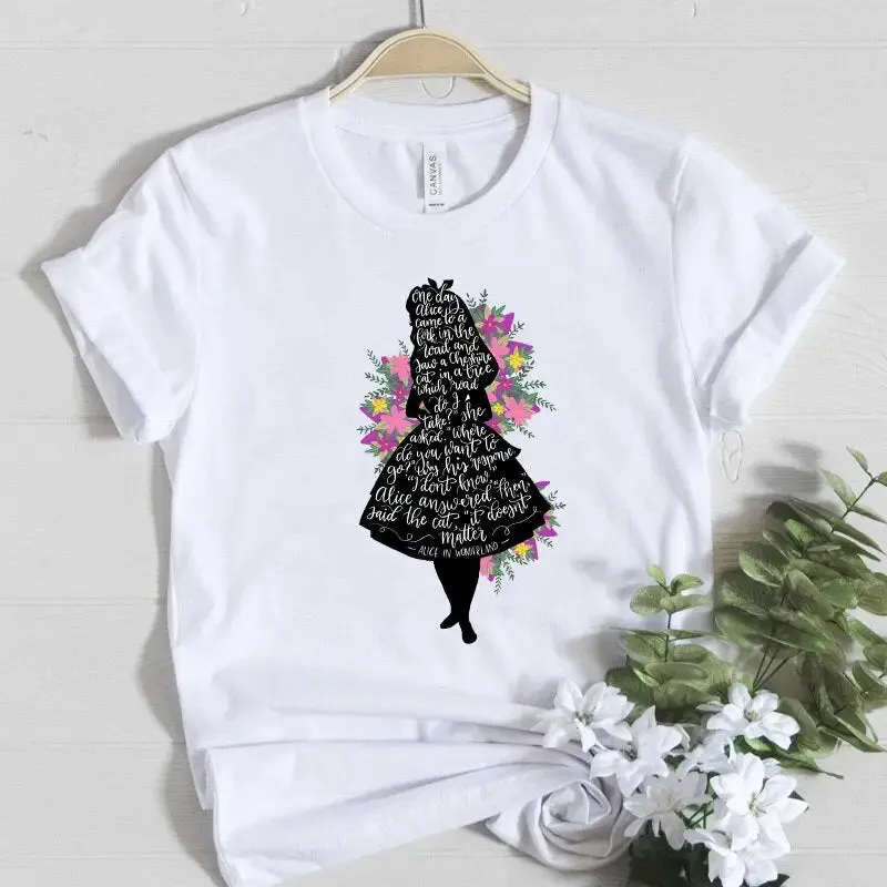 Alice In Wonderland Print White T-Shirt