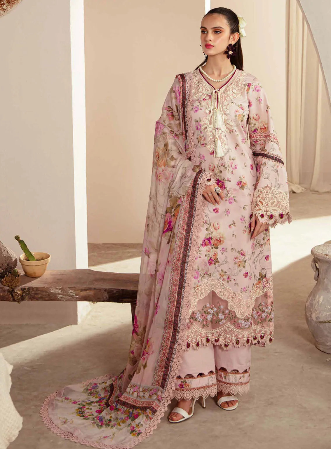 Alif Affordable By AJR Couture Embroidered Lawn 3 Piece Unstitched Suit AJR24AA AFL-03 ROSELLA