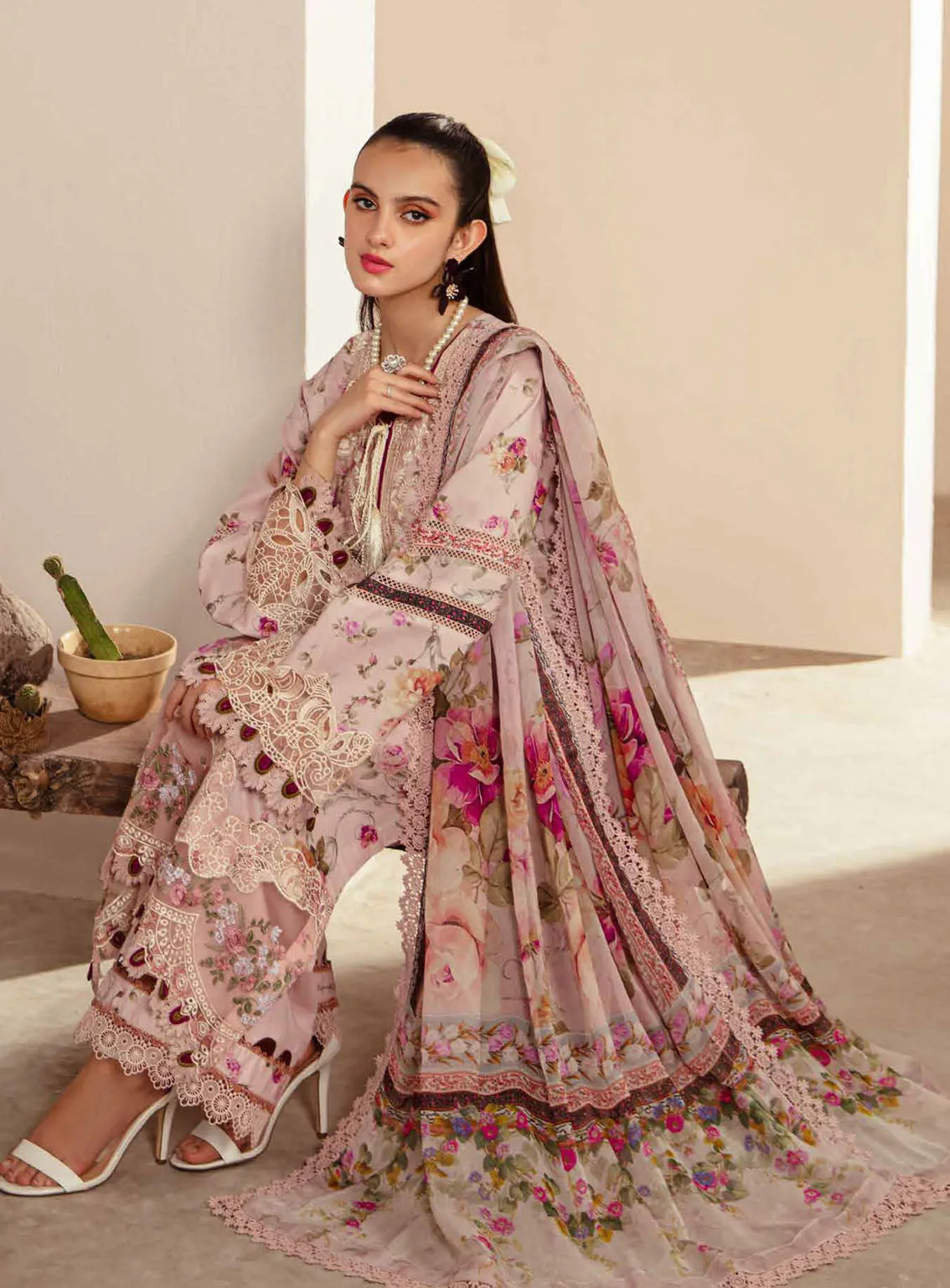 Alif Affordable By AJR Couture Embroidered Lawn 3 Piece Unstitched Suit AJR24AA AFL-03 ROSELLA