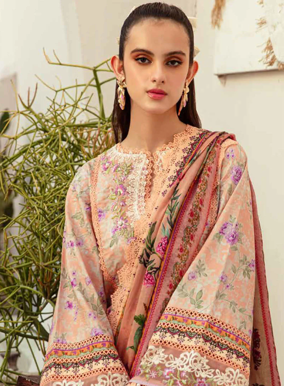 Alif Affordable By AJR Couture Embroidered Lawn 3 Piece Unstitched Suit AJR24AA AFL-07 CORAL BLUSH