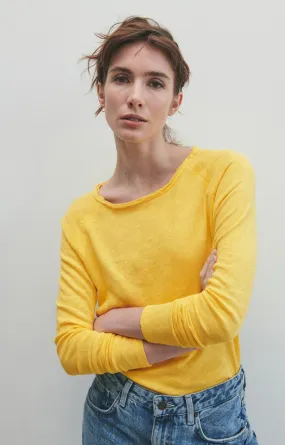 American Vintage Sonoma Boat Neck Long Sleeve Tee in Buttercup