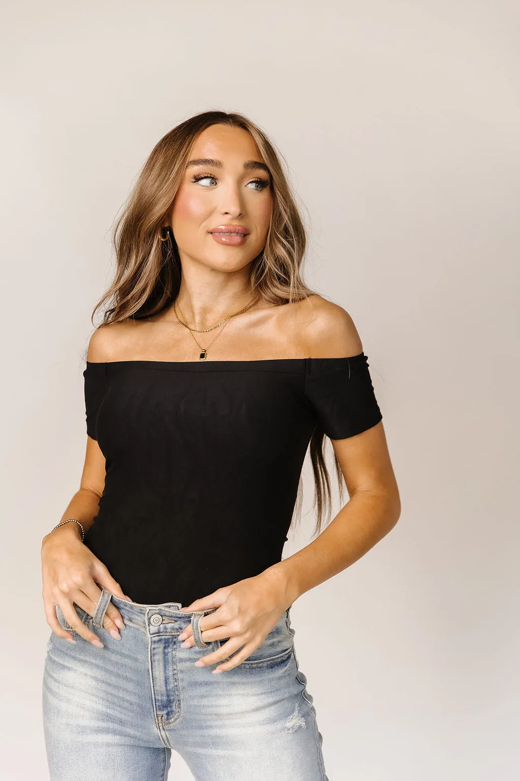 Ampersand Short Sleeve Off The Shoulder Bodysuit