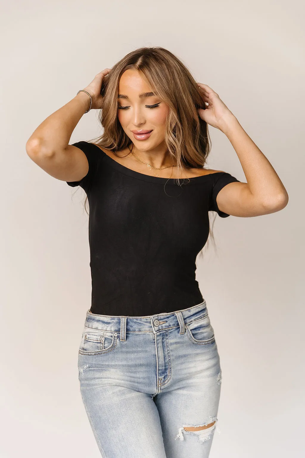 Ampersand Short Sleeve Off The Shoulder Bodysuit