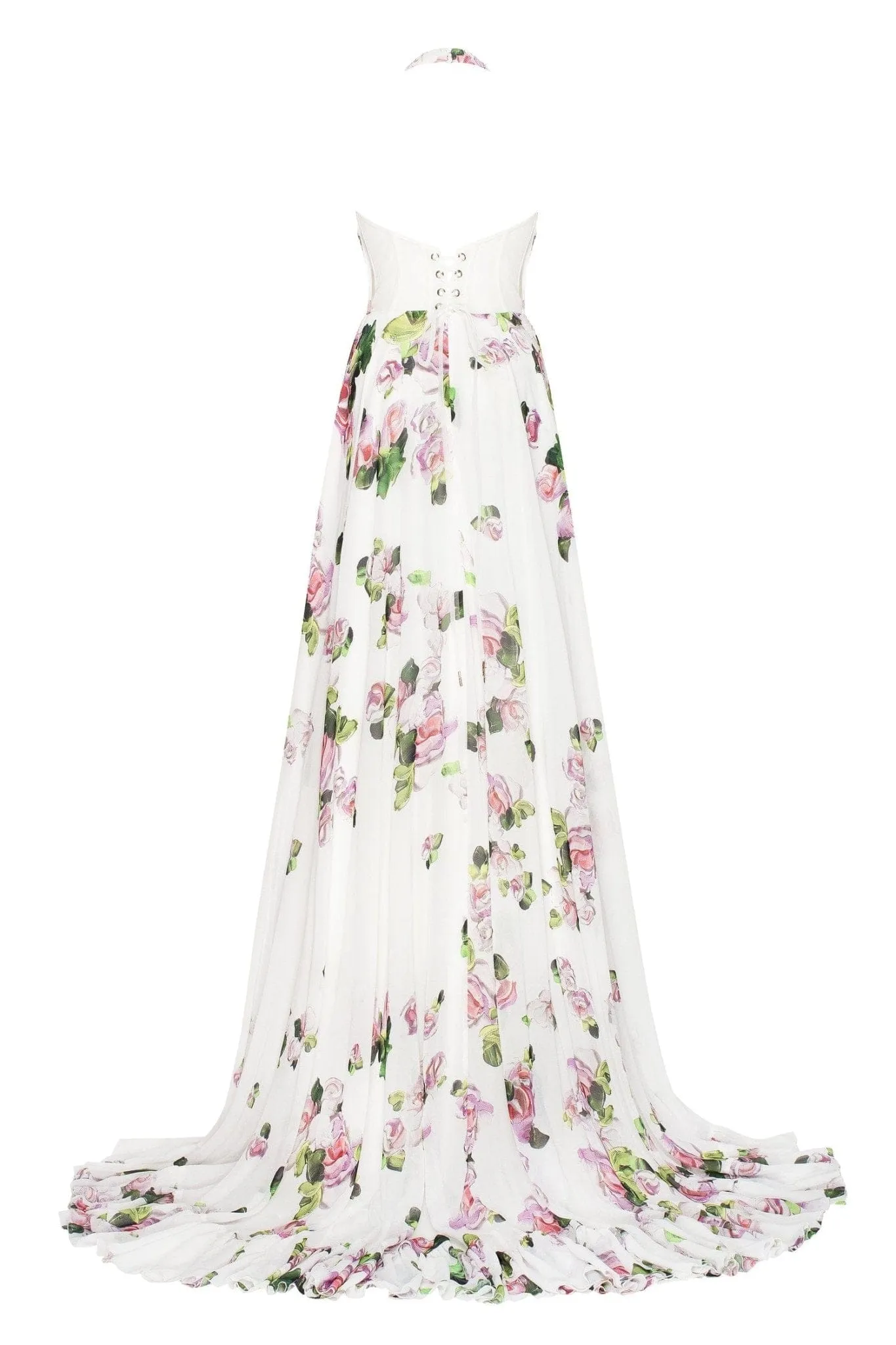 Apple Blossom Mock neck sleeveless evening dress