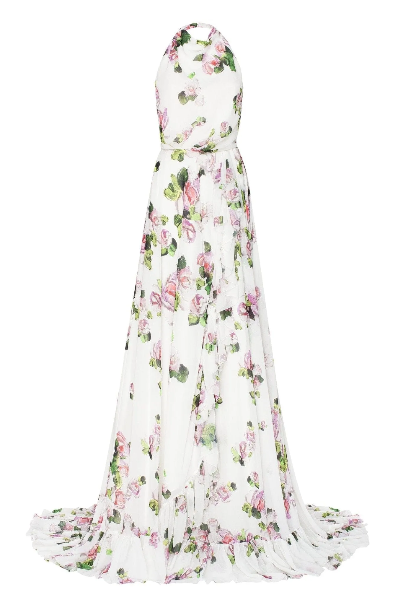 Apple Blossom Mock neck sleeveless evening dress