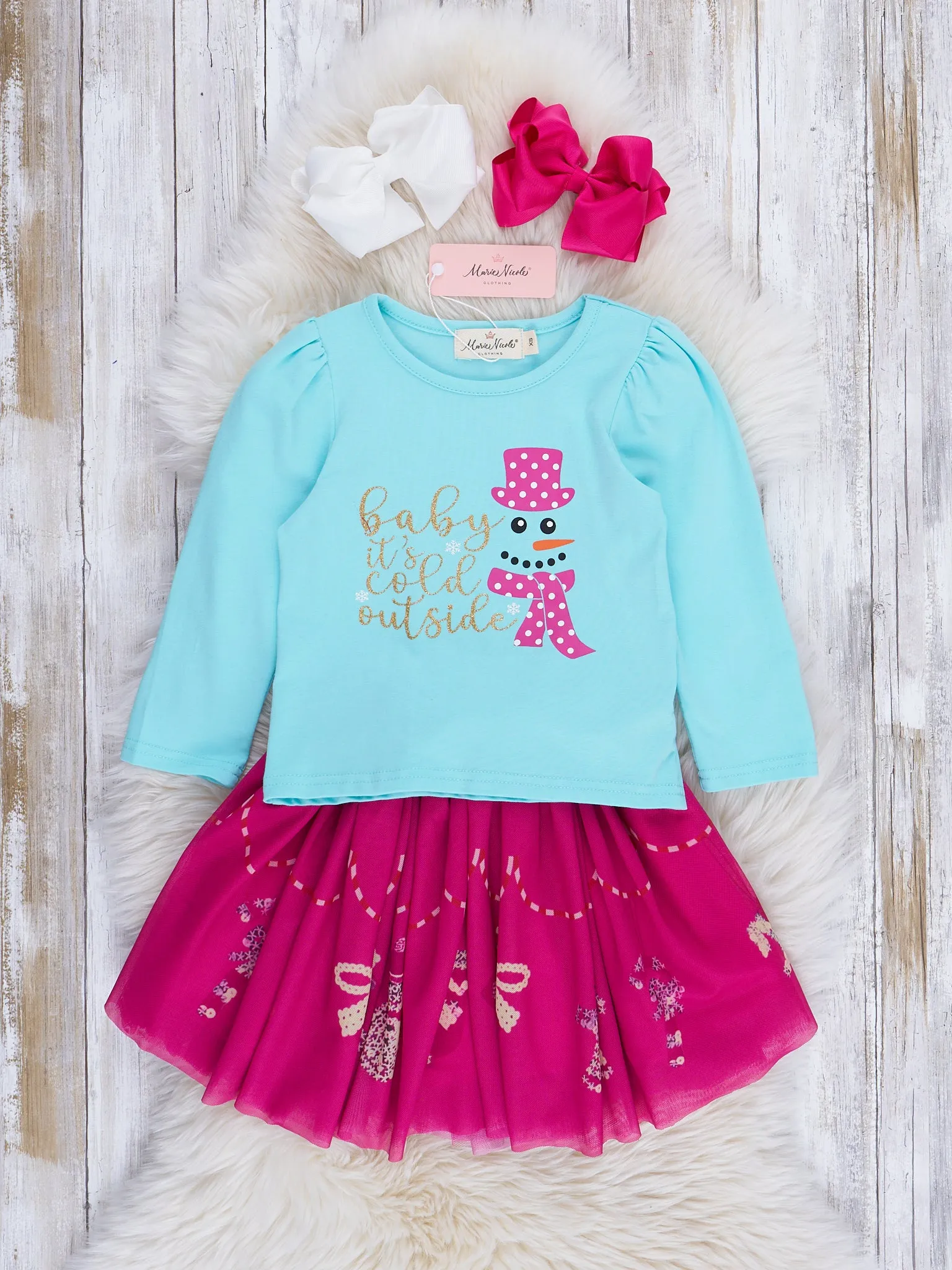 Aqua & Magenta Snowman Outfit w/ Skirt