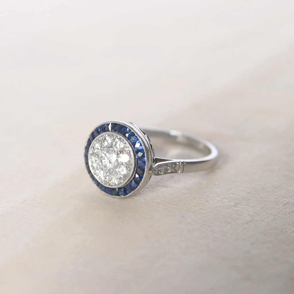 Art Deco Style 0.69 Carat Diamond and Sapphire Target Ring