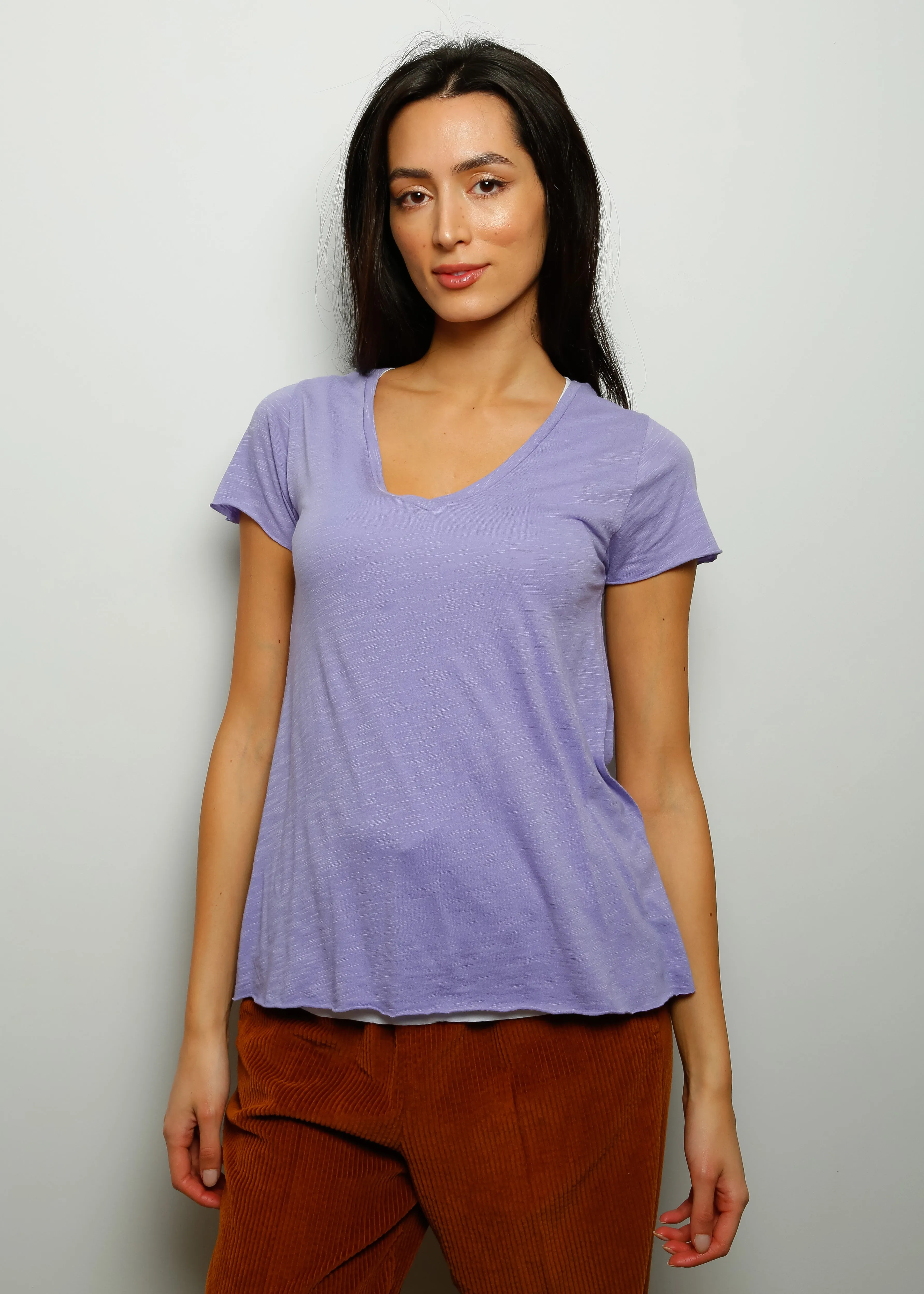 AV JAC51 Short Sleeve V Tee in Violet Vintage