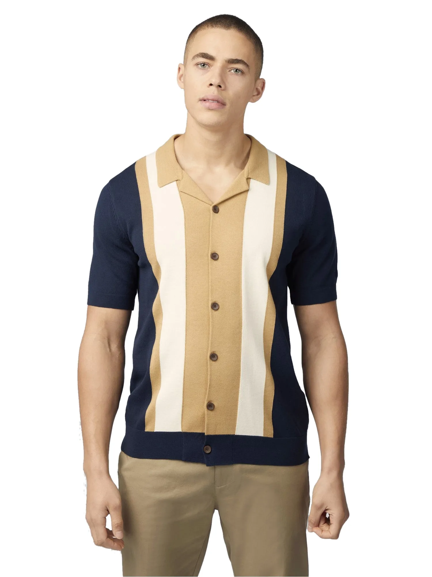 Ben Sherman Mens Knit 'Resort' Neck Button Through Polo Shirt