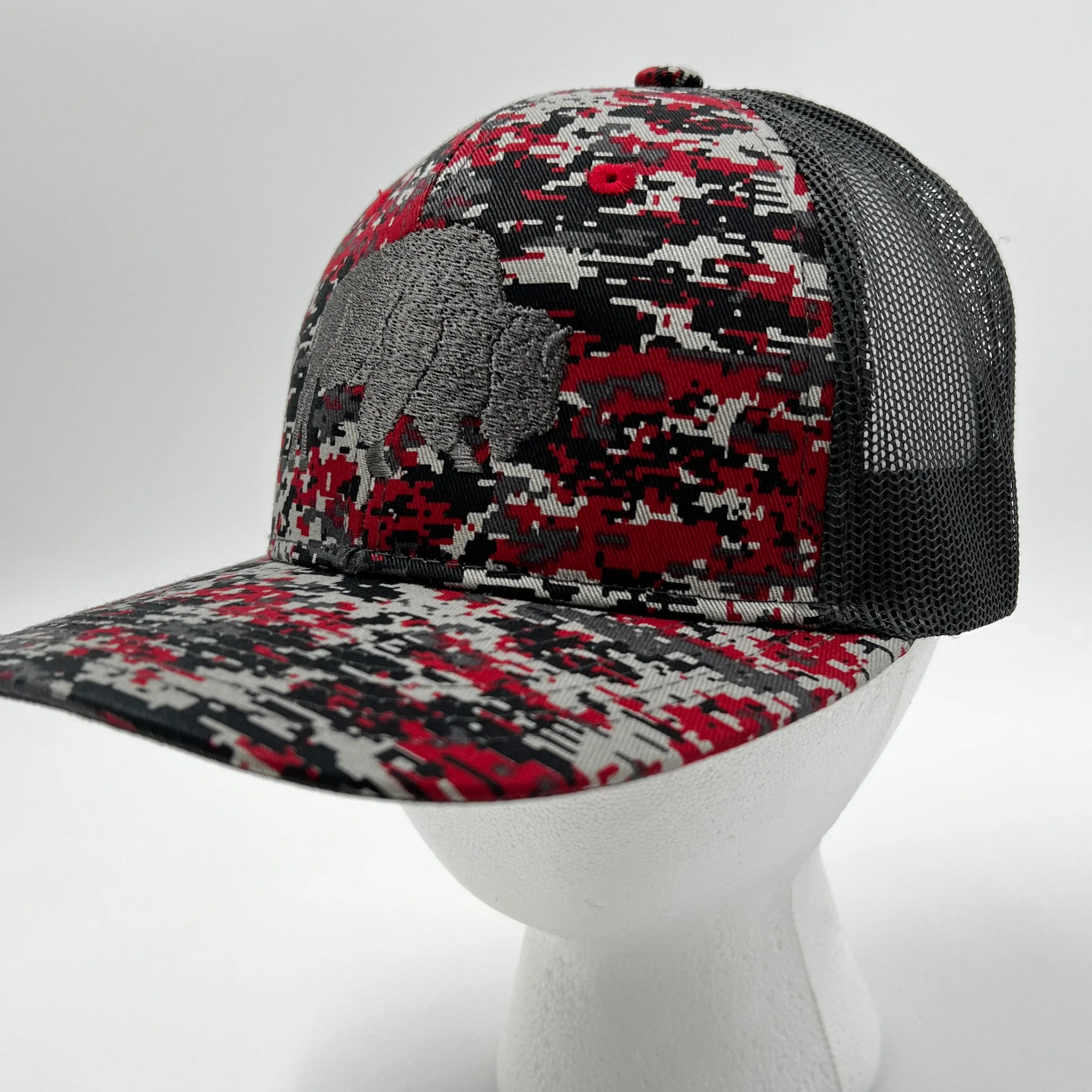 BFLO Red & Black Digital Camo Adjustable Mesh Snapback Hat