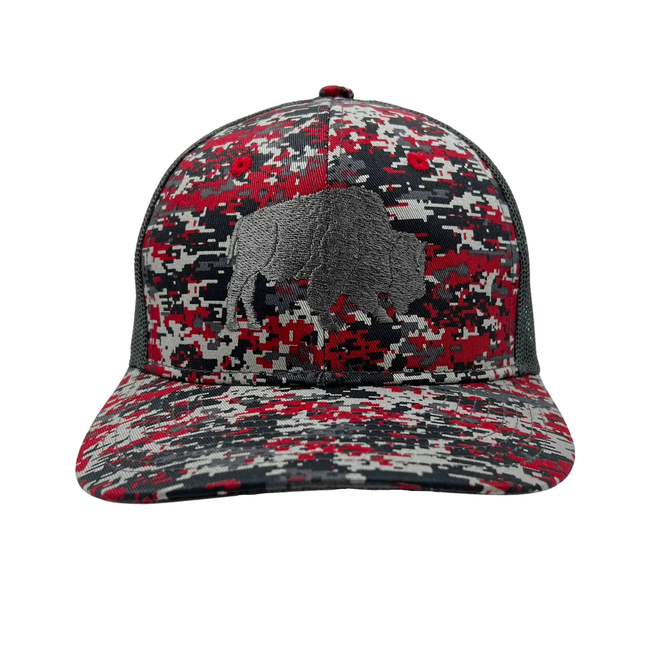 BFLO Red & Black Digital Camo Adjustable Mesh Snapback Hat