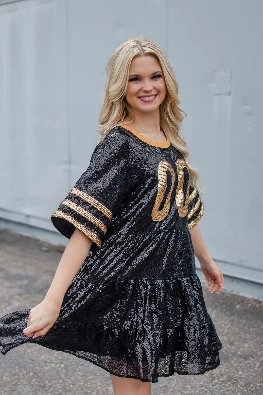 Black & Gold Jersey Sequin Dress