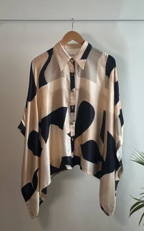 Black and Beige Abstract Printed Shirt.