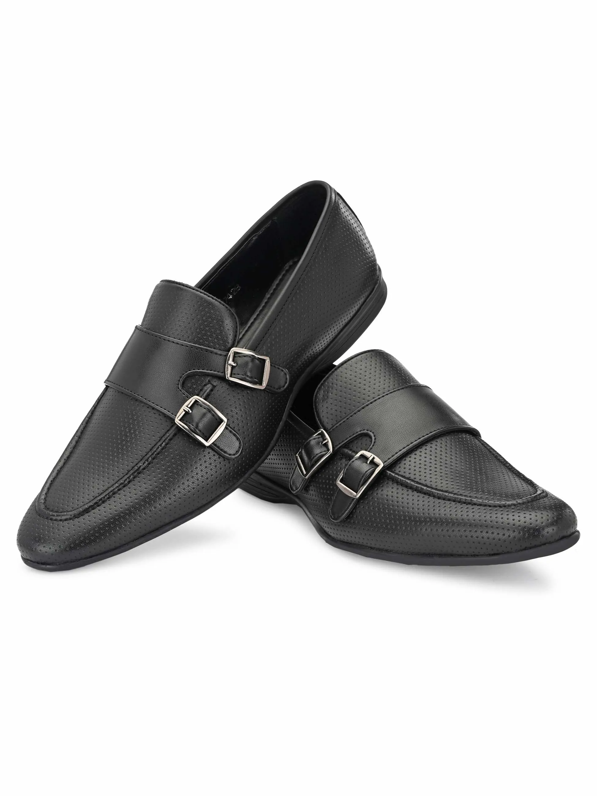 Black Perforated Monk-Straps