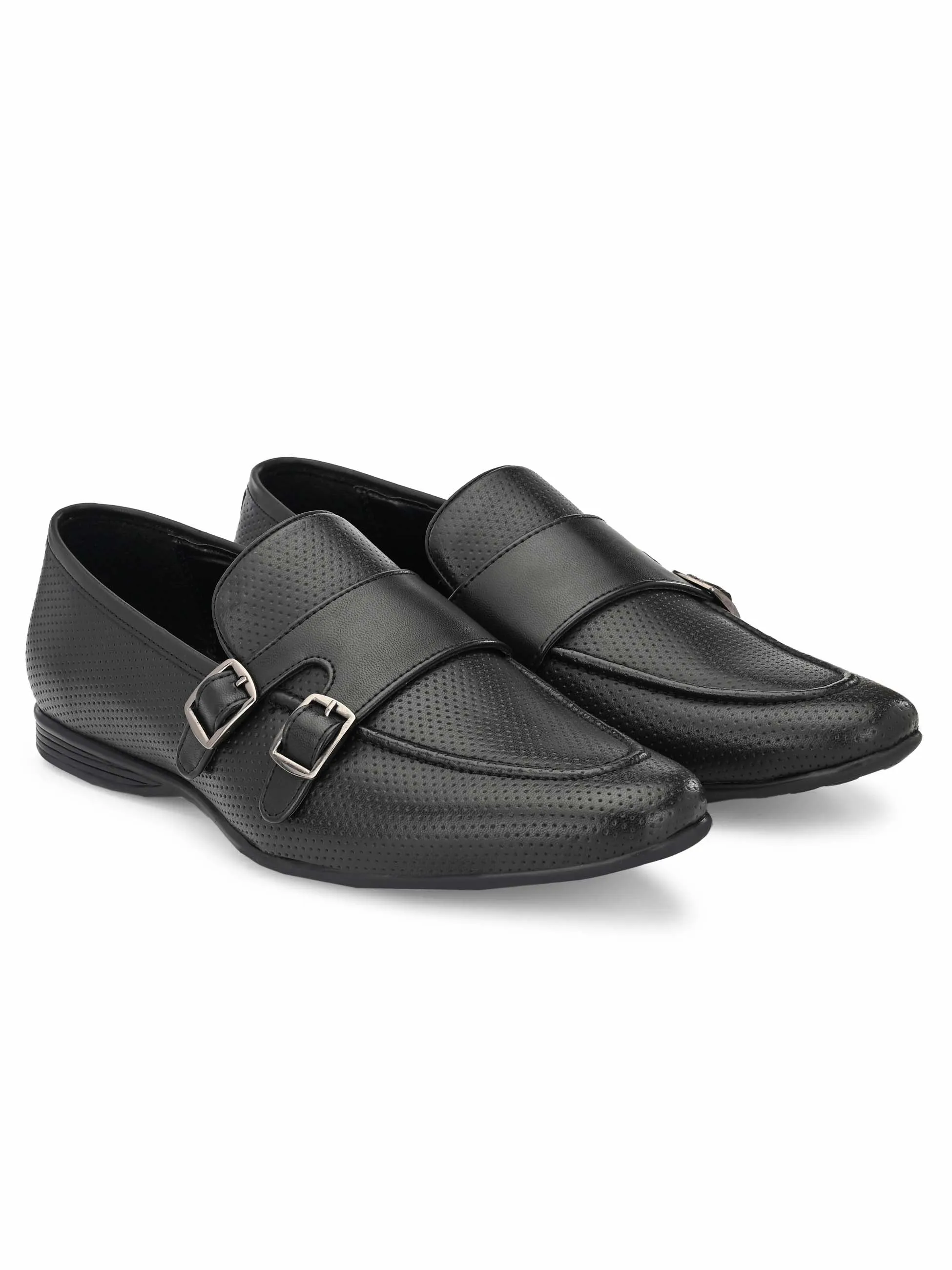 Black Perforated Monk-Straps