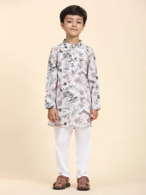 Boat Print Vestiario's Blend Linen Kurta Pajama Set