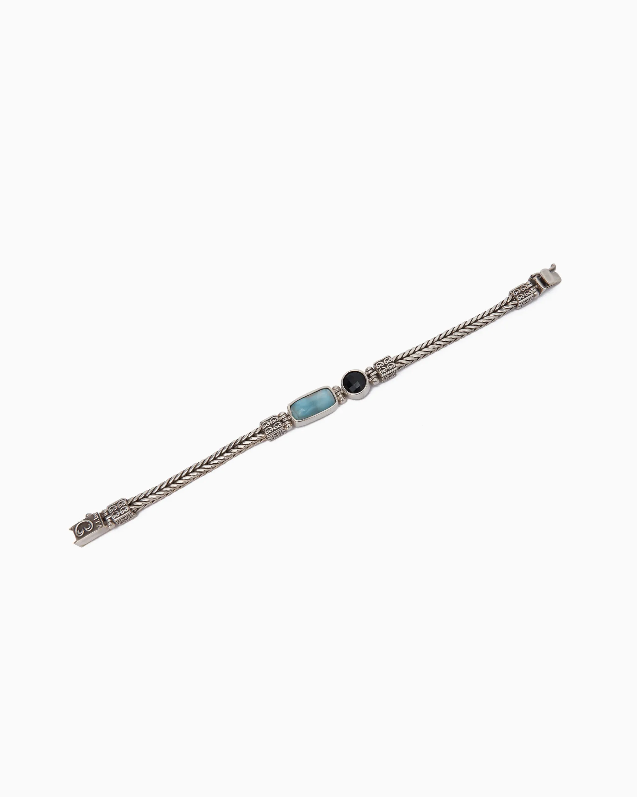 Bubble Stone Link Bracelet - Larimar/Black Onyx