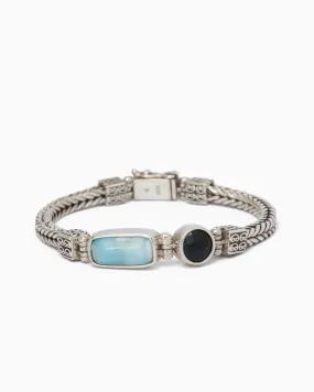 Bubble Stone Link Bracelet - Larimar/Black Onyx