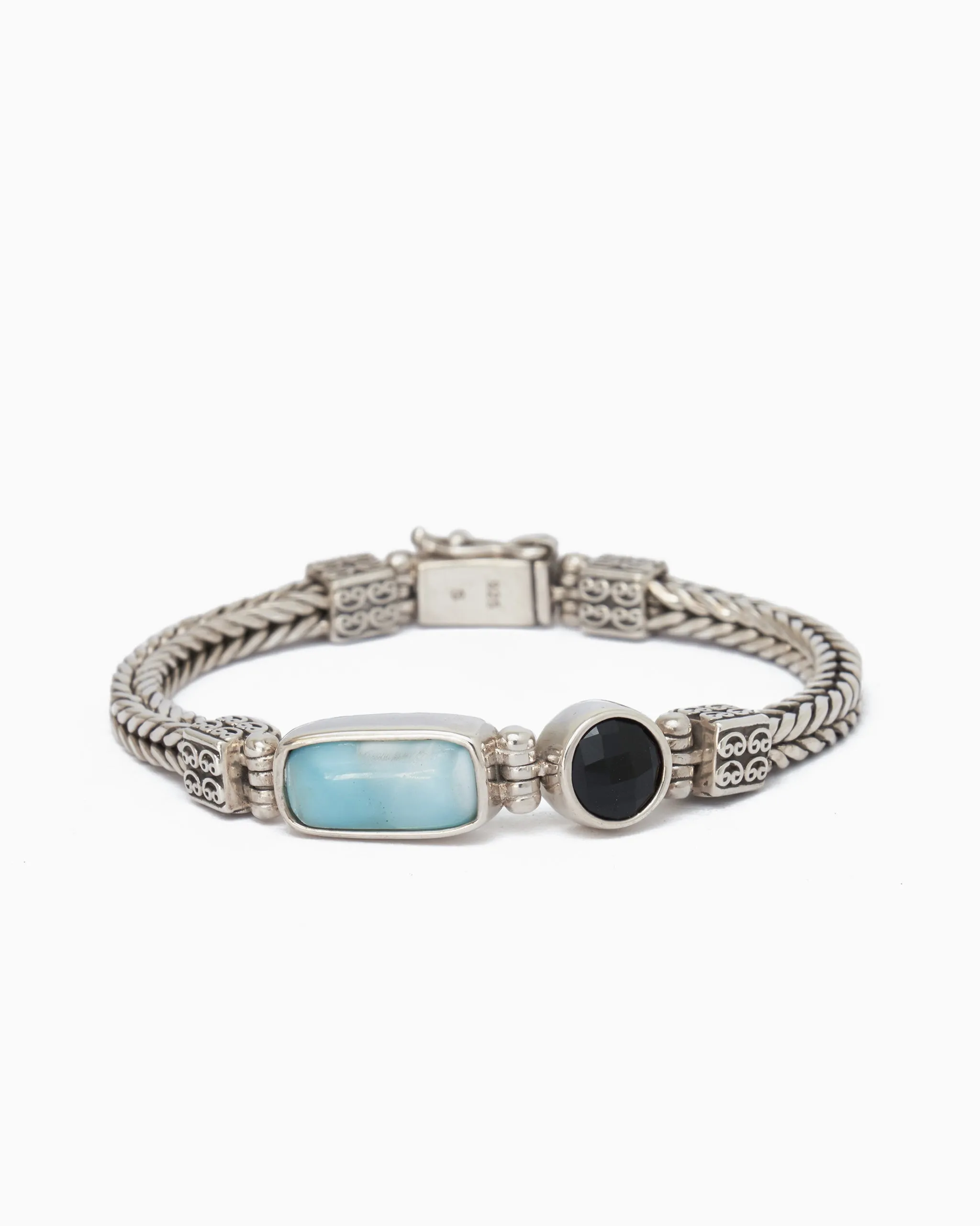 Bubble Stone Link Bracelet - Larimar/Black Onyx