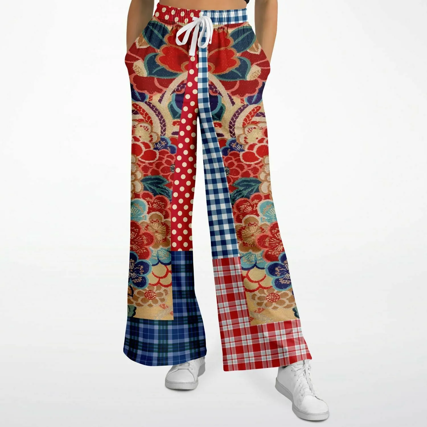 Busan Fleur Plaid Patchwork Eco-Poly Stretchy Phat Bellbottoms