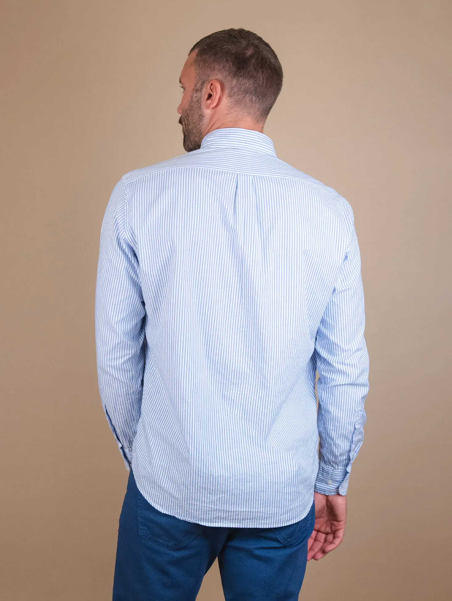 CAMICIA BUTTON DOWN A RIGHE BIANCO E AZZURRO