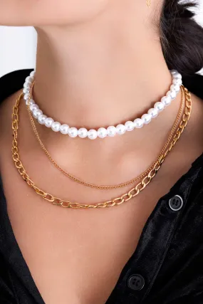 Collana a strati con catena oro e perle