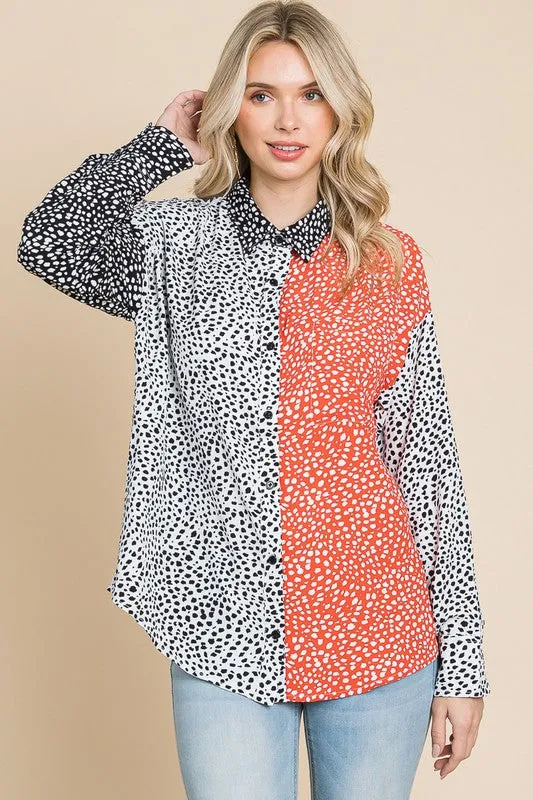 Dalmatian Print Button Top