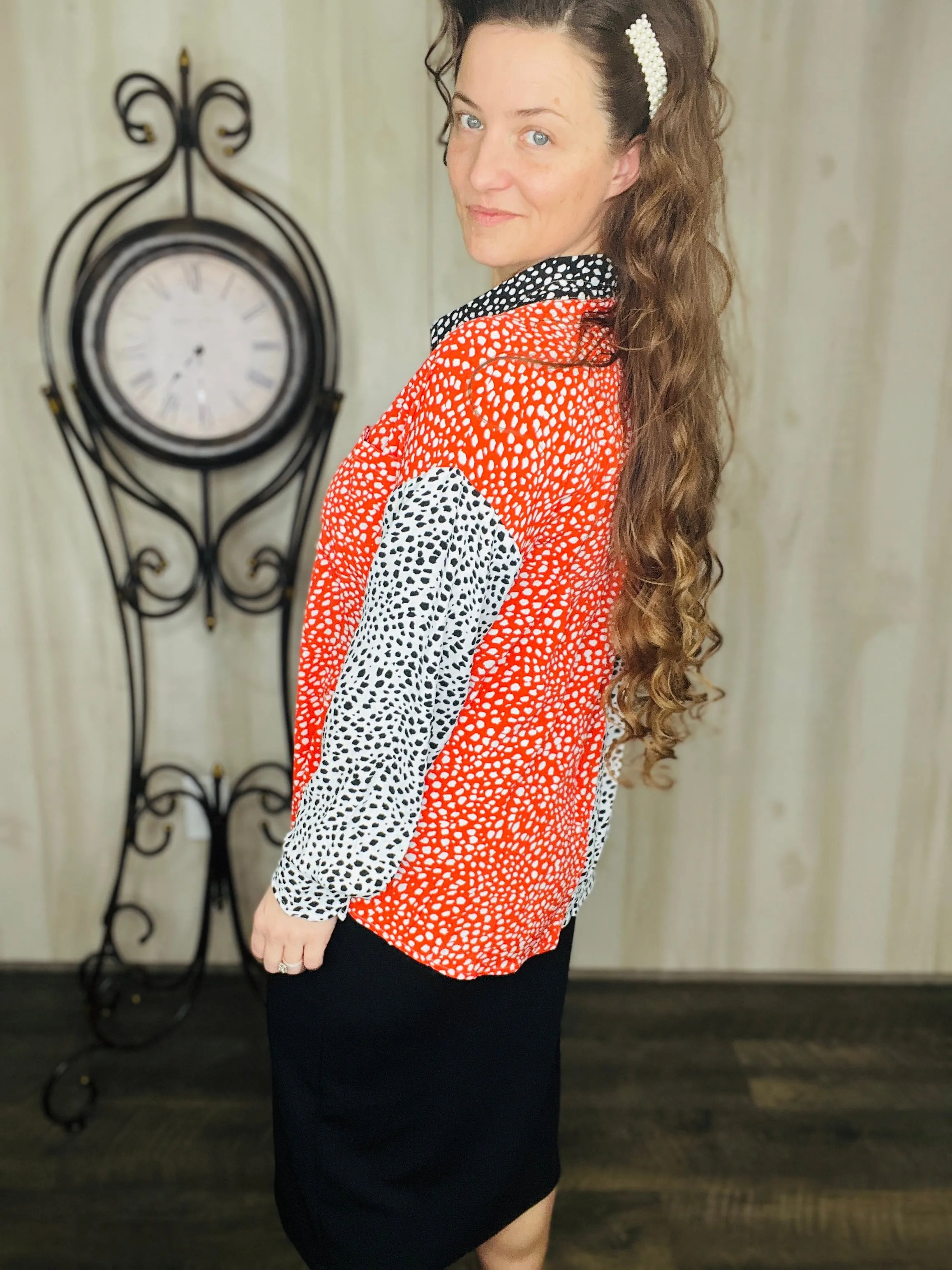 Dalmatian Print Button Top