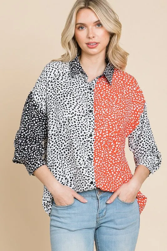 Dalmatian Print Button Top