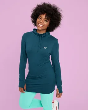 Dark Green Funnel Neck Long Top