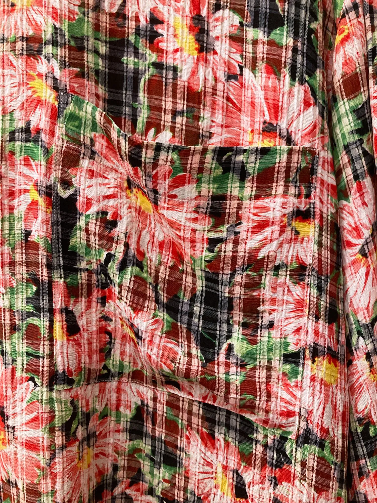 Dirk Bikkembergs Hommes spring 1995 red creased viscose floral print shirt - M