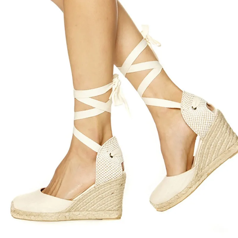 Espadrilles In Beige Red Or Black Organic Hemp Woven Wedge Shoes Lace Up Ankles Ladies Casual Bohemian High Heel Available In Sizes 5 - 10.5