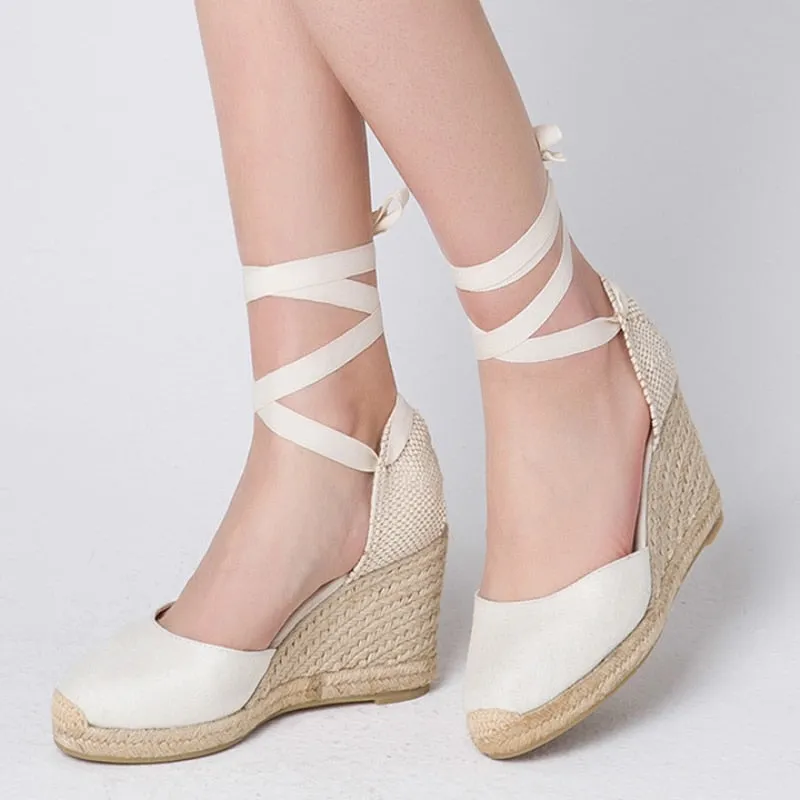 Espadrilles In Beige Red Or Black Organic Hemp Woven Wedge Shoes Lace Up Ankles Ladies Casual Bohemian High Heel Available In Sizes 5 - 10.5