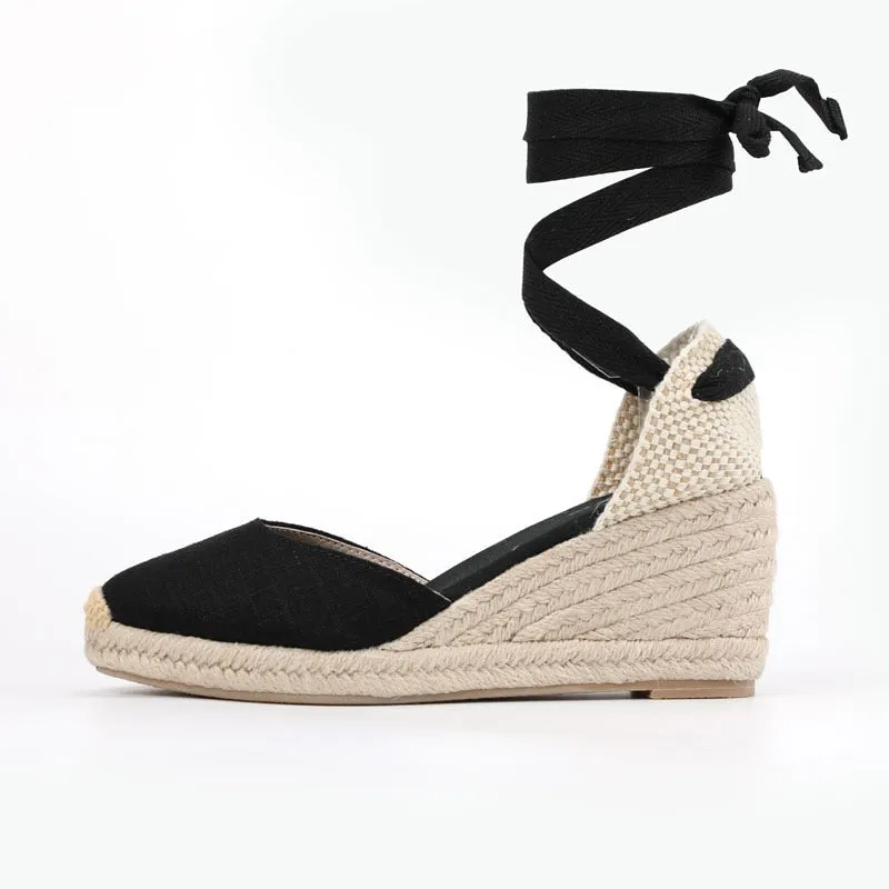 Espadrilles In Beige Red Or Black Organic Hemp Woven Wedge Shoes Lace Up Ankles Ladies Casual Bohemian High Heel Available In Sizes 5 - 10.5