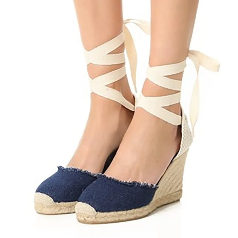 Espadrilles In Beige Red Or Black Organic Hemp Woven Wedge Shoes Lace Up Ankles Ladies Casual Bohemian High Heel Available In Sizes 5 - 10.5